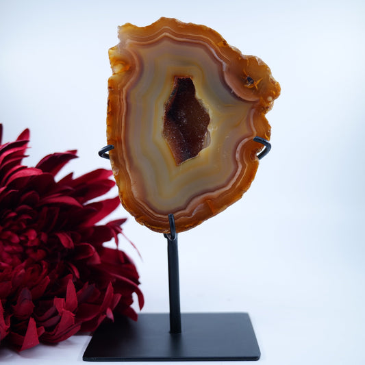 Agate Geode (Brazil) — 875g, On Stand - Positive Faith Hope Love