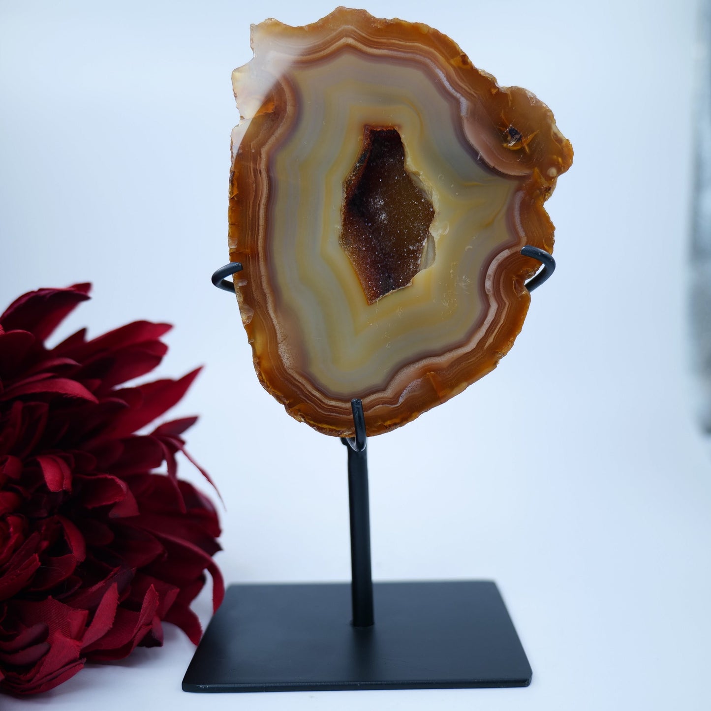 Agate Geode (Brazil) — 875g, On Stand - Positive Faith Hope Love