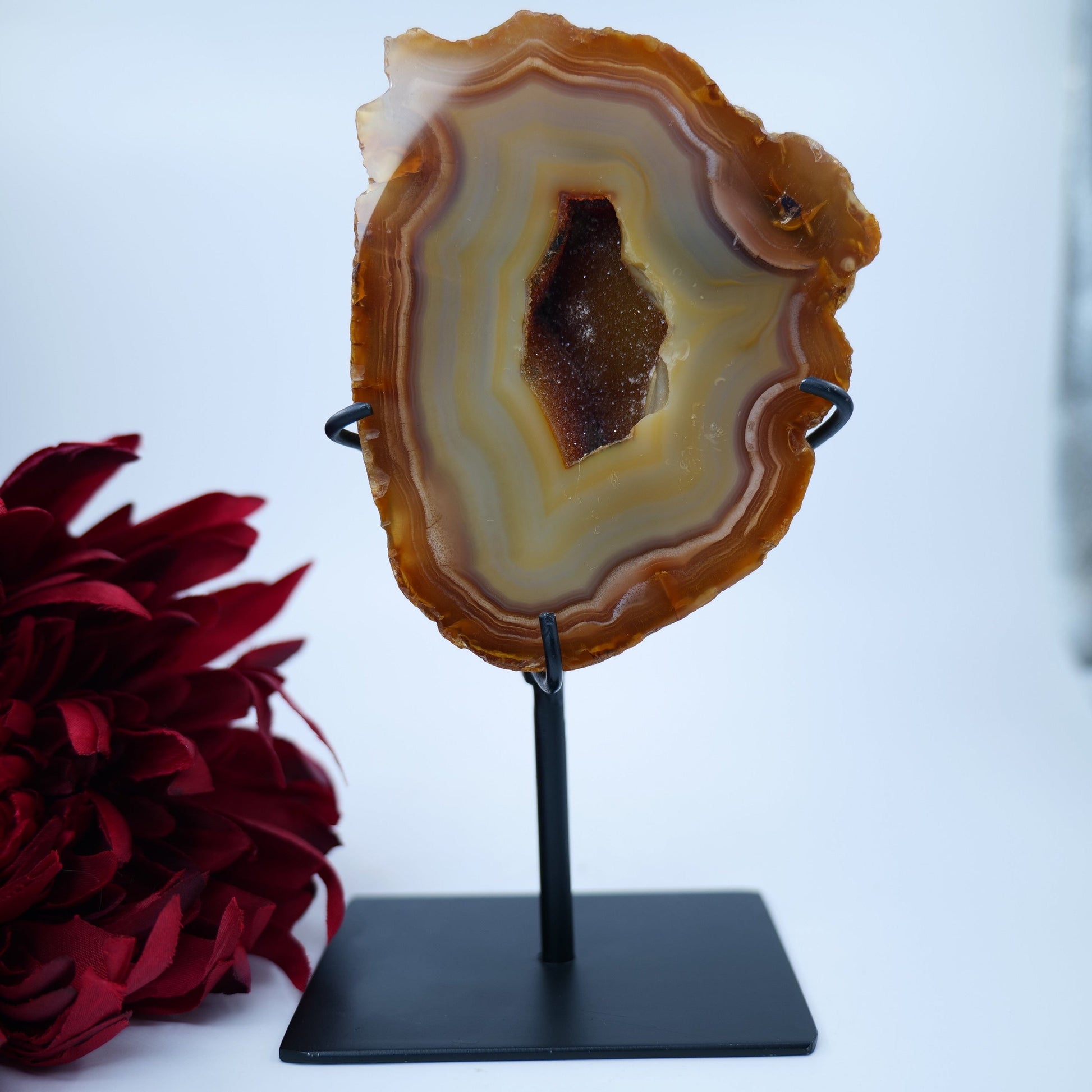 Agate Geode (Brazil) — 875g, On Stand - Positive Faith Hope Love