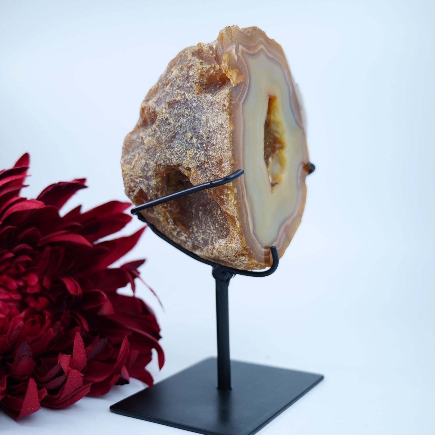 Agate Geode (Brazil) — 875g, On Stand - Positive Faith Hope Love