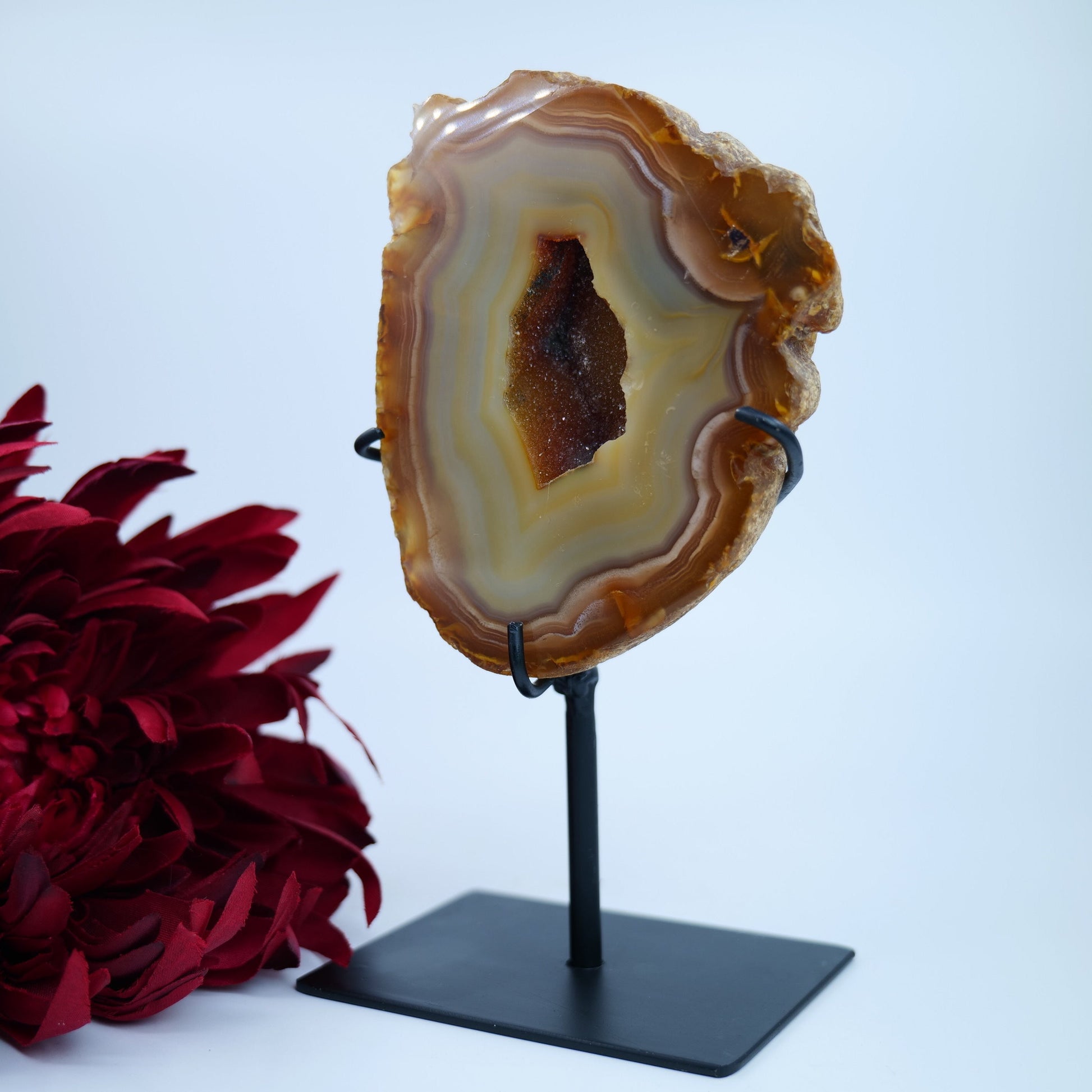 Agate Geode (Brazil) — 875g, On Stand - Positive Faith Hope Love