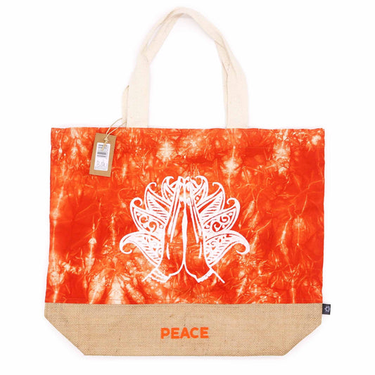 Polished All Natural Bag - Orange Stonewash - Namaste Hand - Peace featuring natural patterning and unique variations - Positive Faith Hope Love