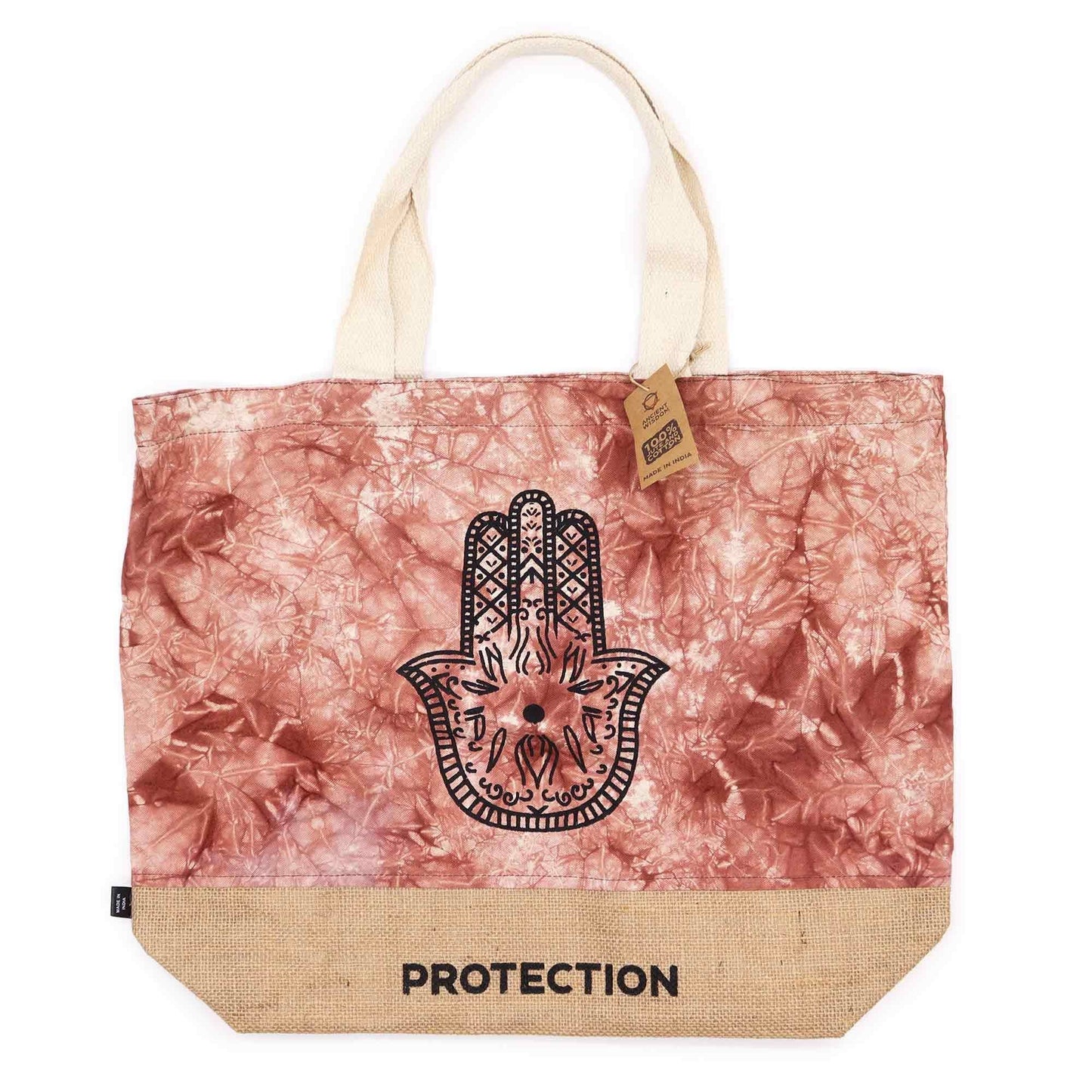 Polished All Natural Bag - Terracotta Stonewash - Hamsa - Protection featuring natural patterning and unique variations - Positive Faith Hope Love