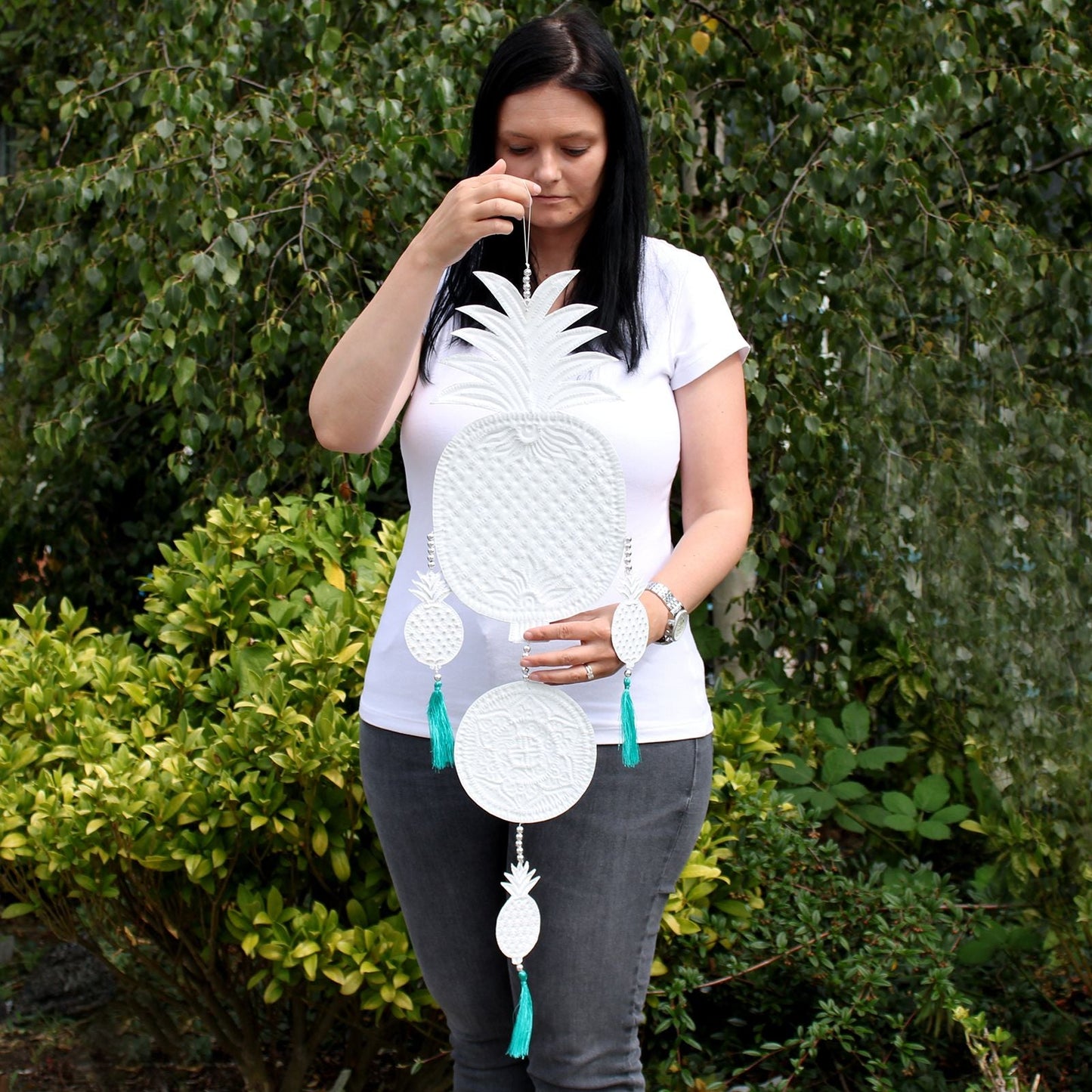 Polished Aluminium Mobile Pineapples Assorted Colors featuring natural patterning and unique variations - Positive Faith Hope Love