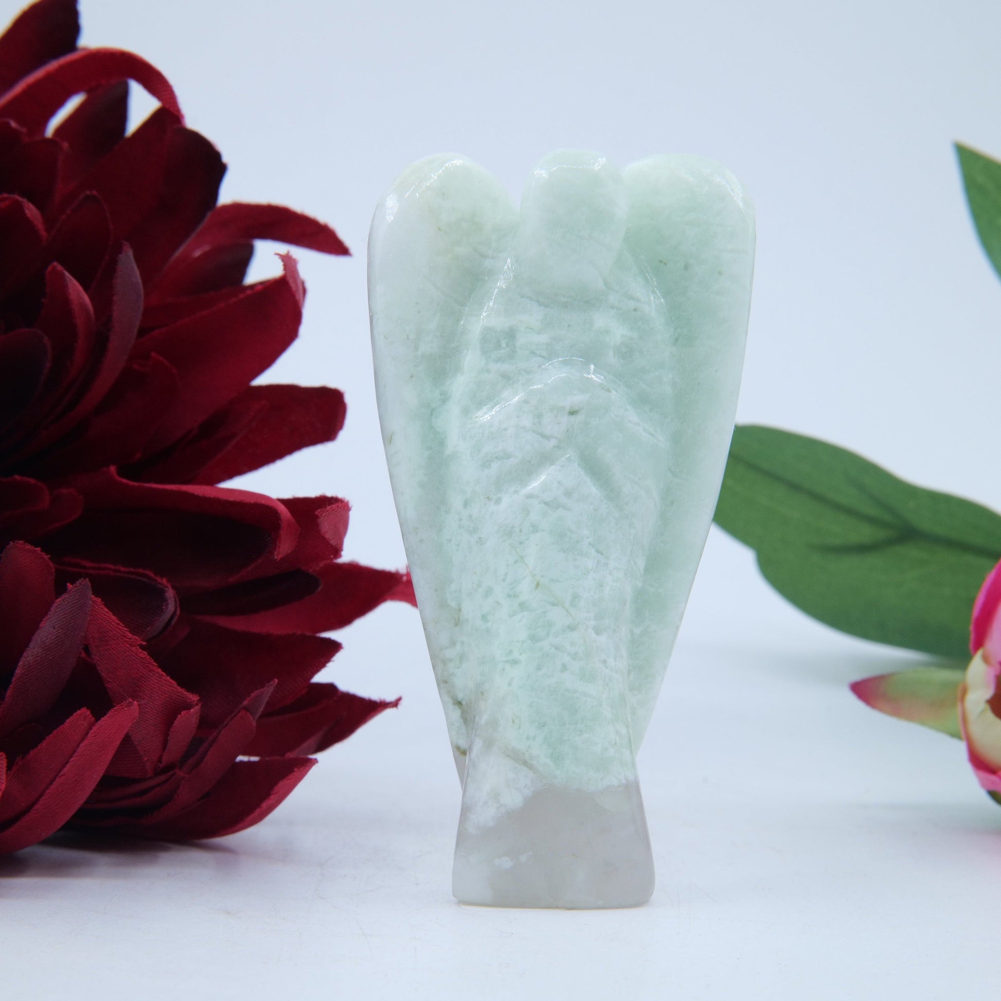 Polished Amazonite Angel 80Mm featuring aqua-green tone with silky sheen - Positive Faith Hope Love