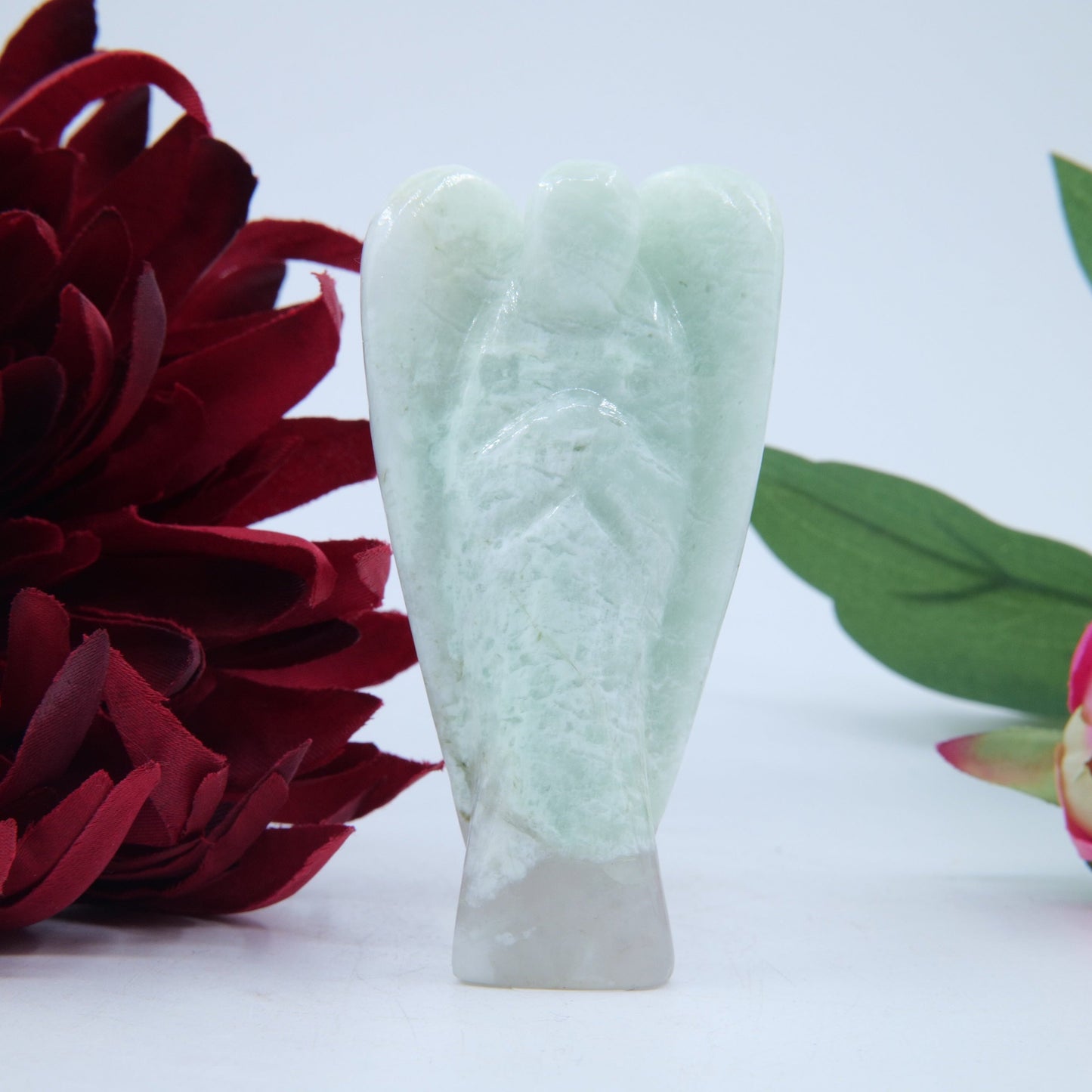 Polished Amazonite Angel 80mm featuring aqua-green tone with silky sheen - Positive Faith Hope Love