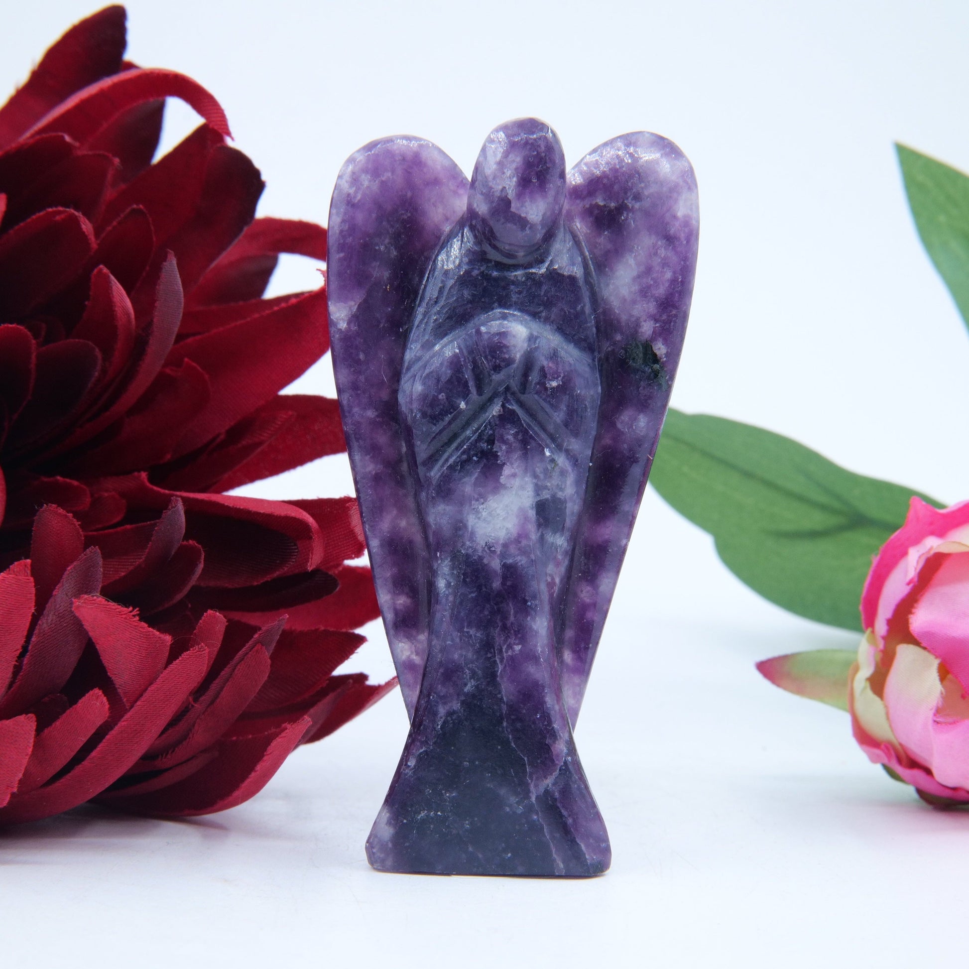 Polished Amethyst Angel 80mm featuring rich purple colour and natural clarity - Positive Faith Hope Love