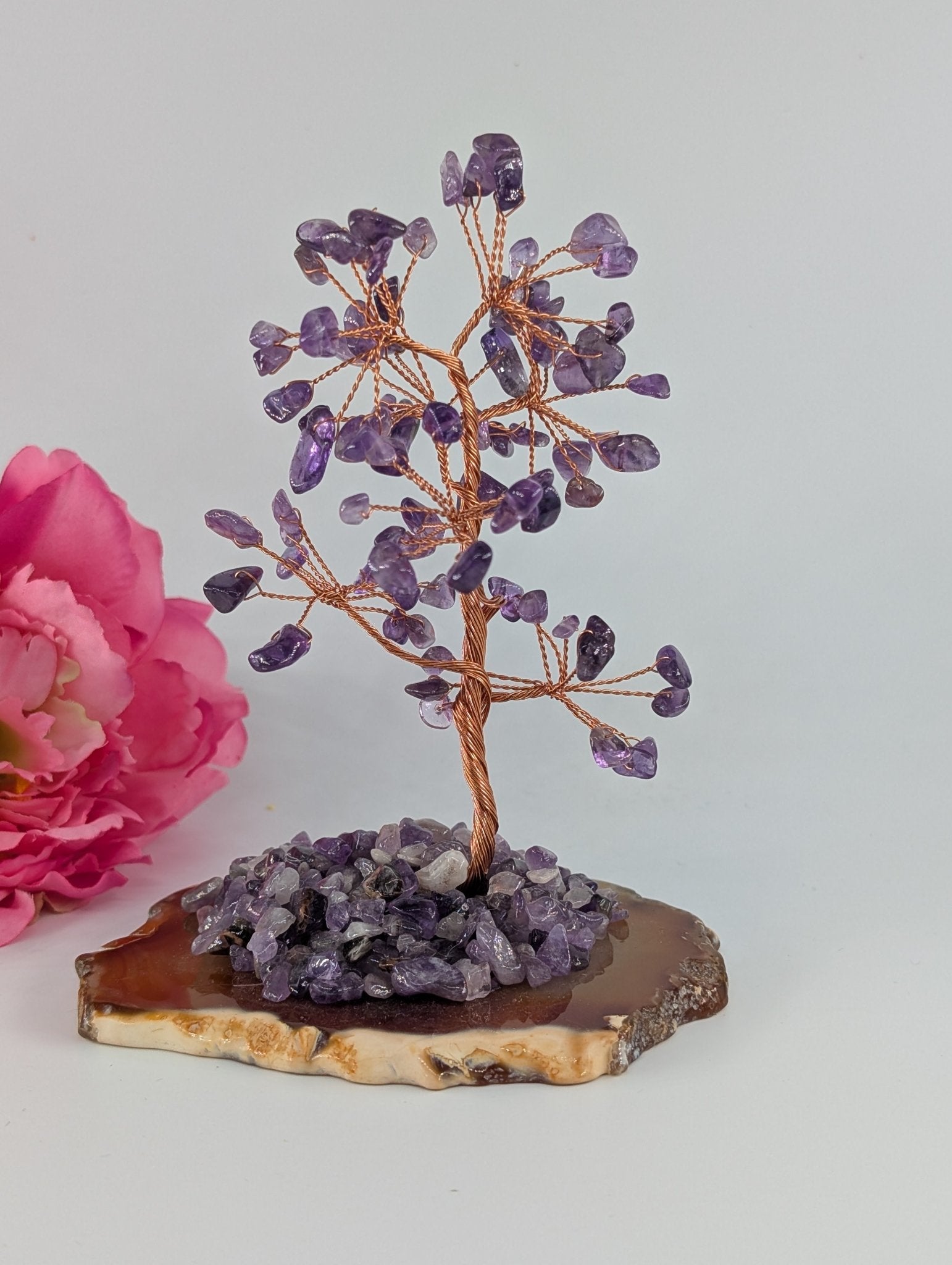 Amethyst CrystalTree on Natural Agate 135mm - Positive Faith Hope Love