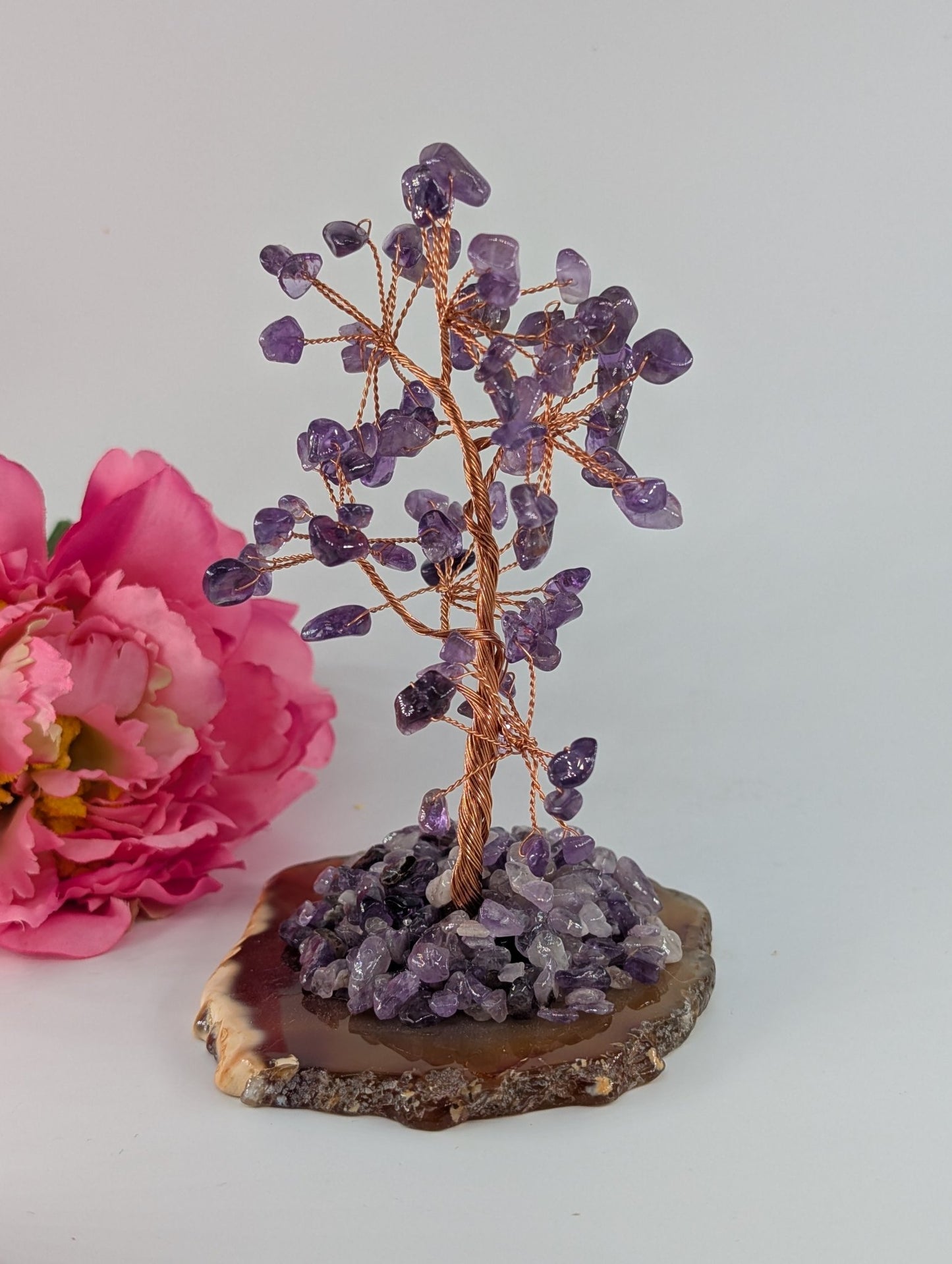 Amethyst CrystalTree on Natural Agate 135mm - Positive Faith Hope Love