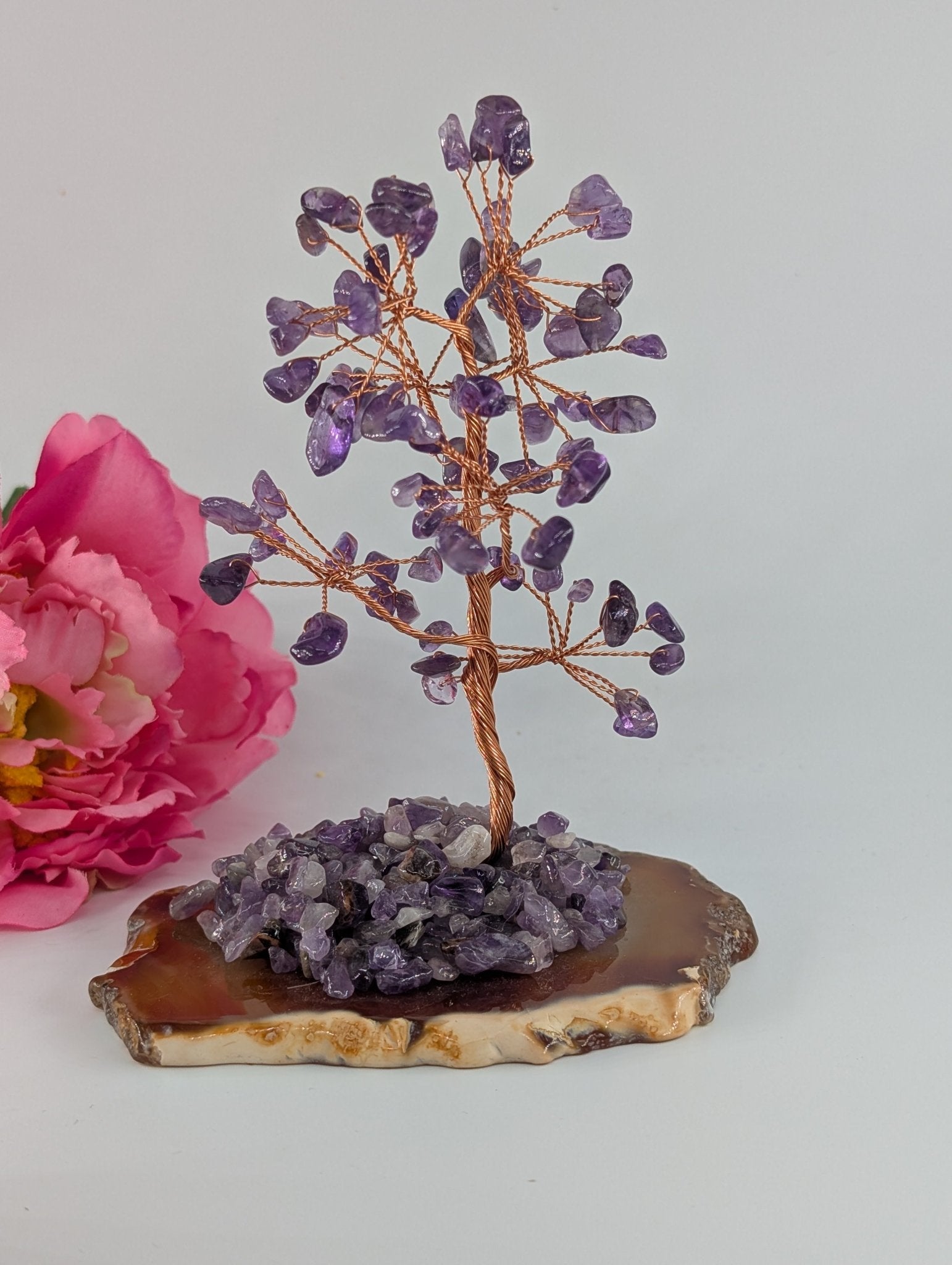 Amethyst CrystalTree on Natural Agate 135mm - Positive Faith Hope Love