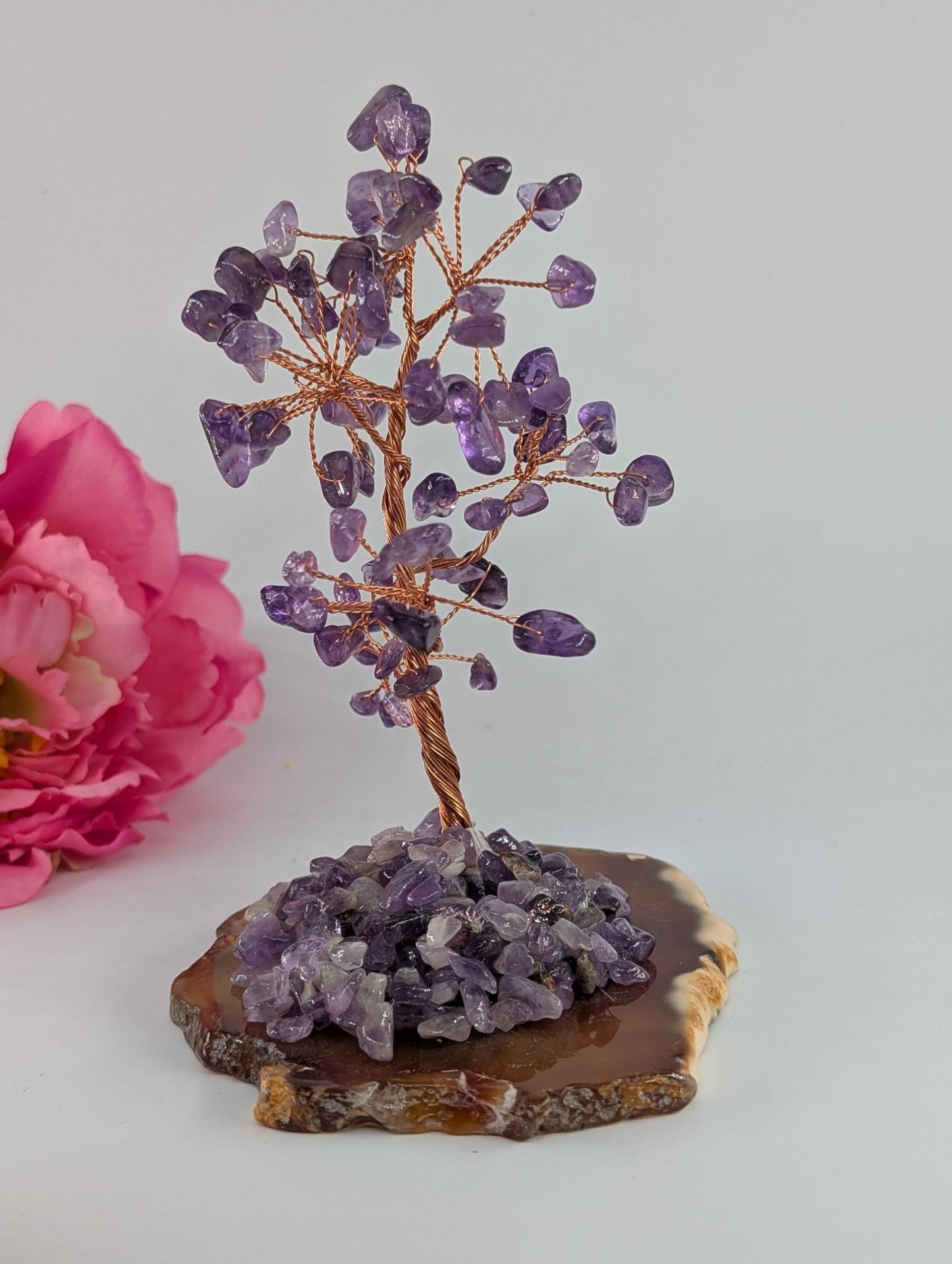 Amethyst CrystalTree on Natural Agate 135mm - Positive Faith Hope Love