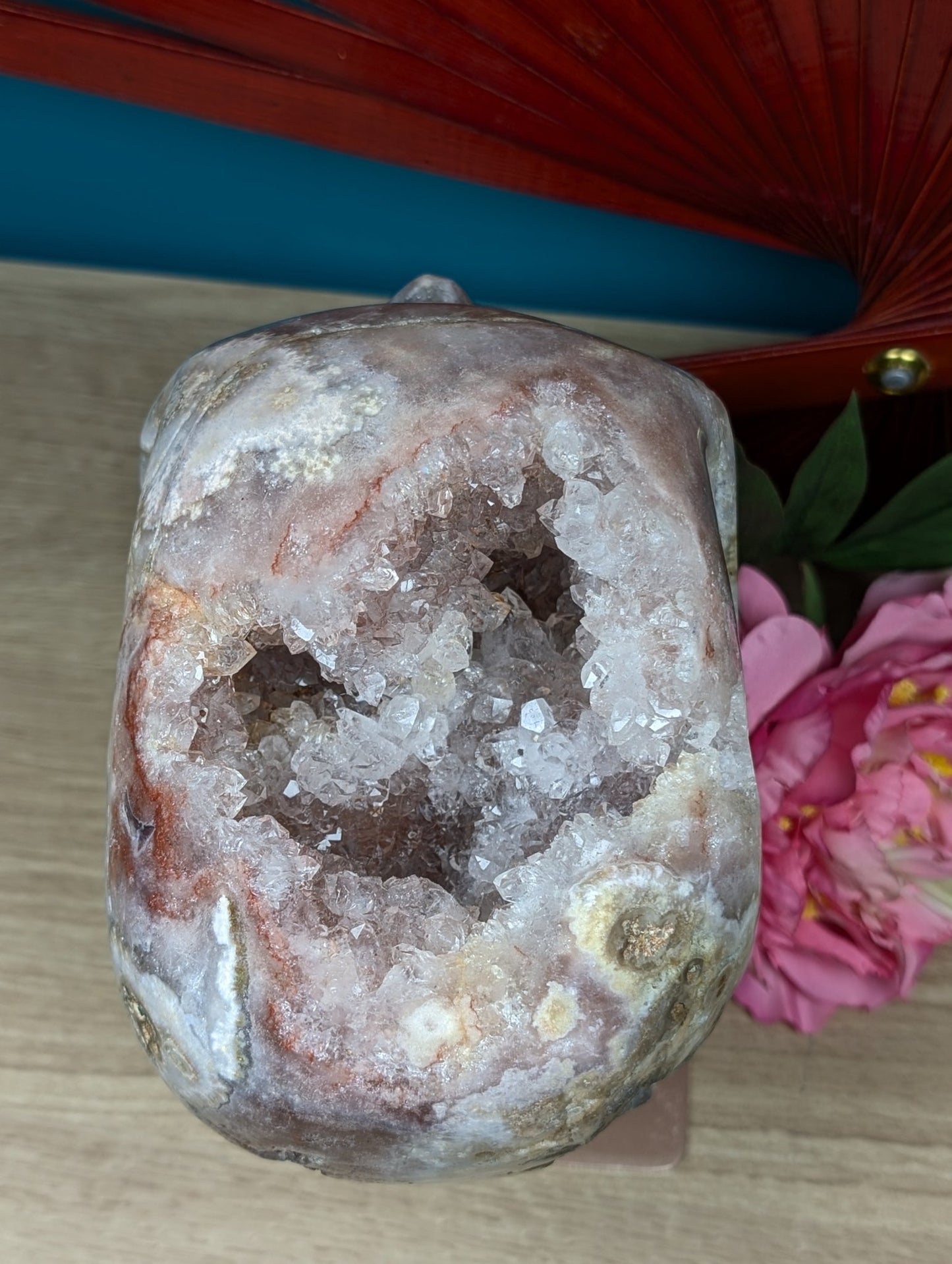 Amethyst Druzy Skull on stand 3410g - Positive Faith Hope Love