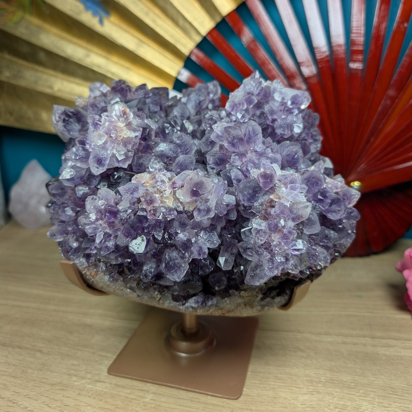 Amethyst Flower Druzy Cluster on Rotating Stand 7085g - Positive Faith Hope Love