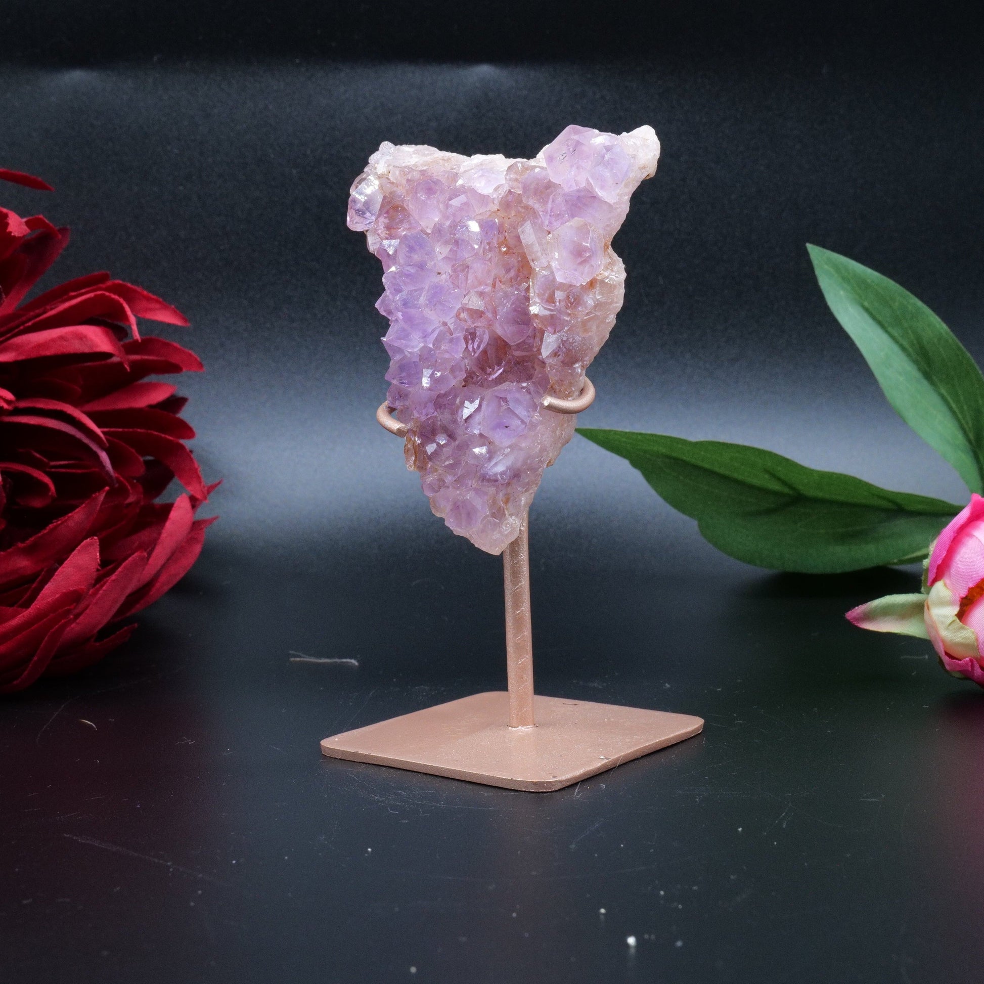 Natural Amethyst Spirit Druzy Cluster On Stand 131G featuring rich purple colour and natural clarity - Positive Faith Hope Love