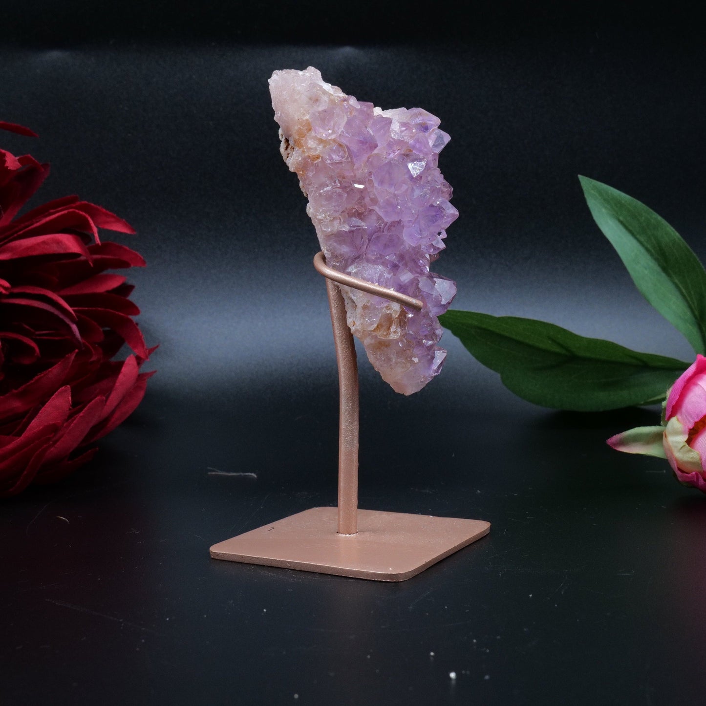 Natural Amethyst Spirit Druzy Cluster On Stand 131G featuring rich purple colour and natural clarity - Positive Faith Hope Love