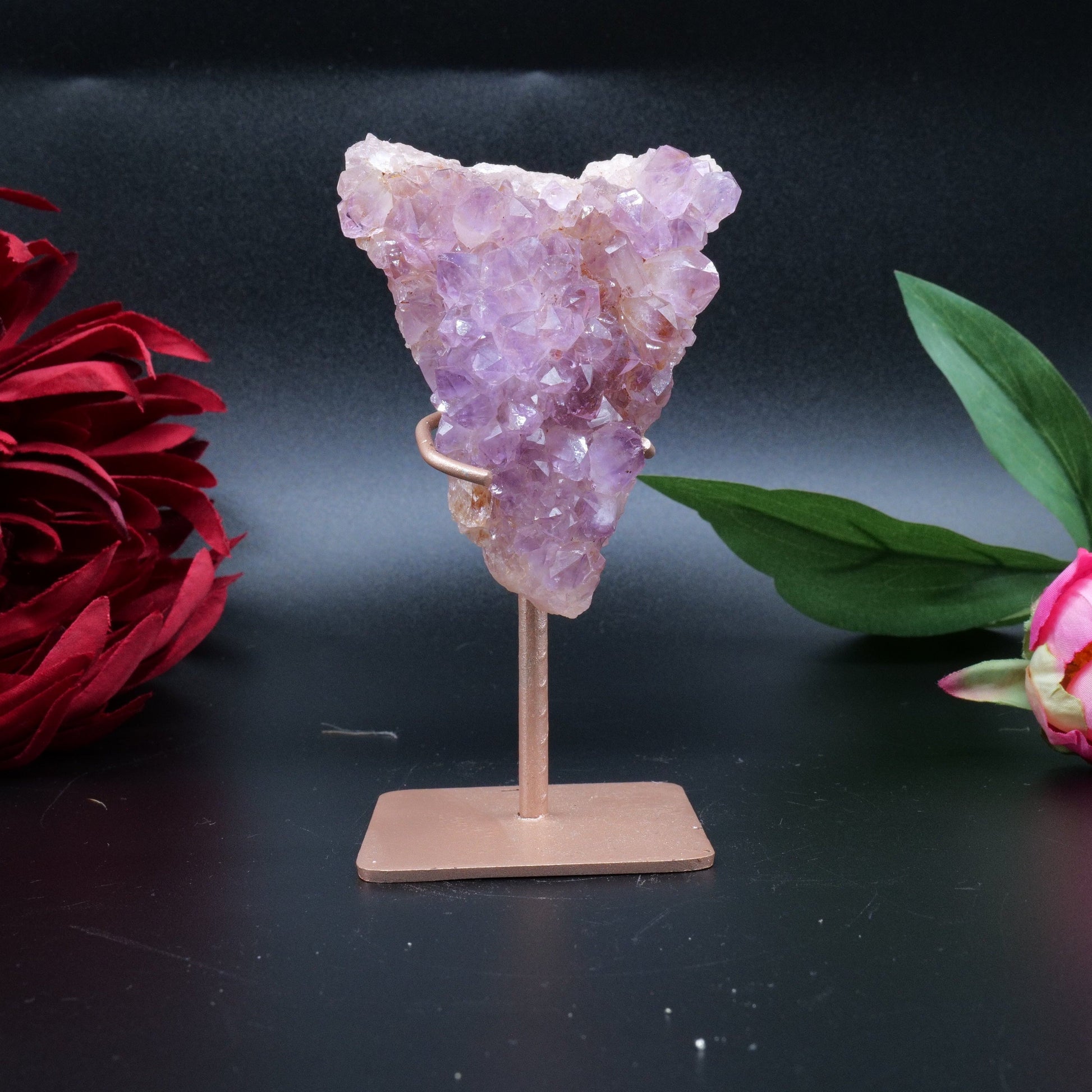 Natural Amethyst Spirit Druzy Cluster On Stand 131G featuring rich purple colour and natural clarity - Positive Faith Hope Love