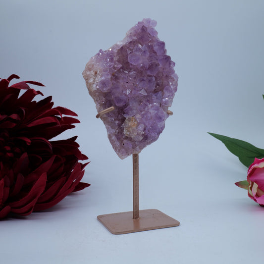 Natural Amethyst Spirit Druzy Cluster on Stand 238g featuring rich purple colour and natural clarity - Positive Faith Hope Love