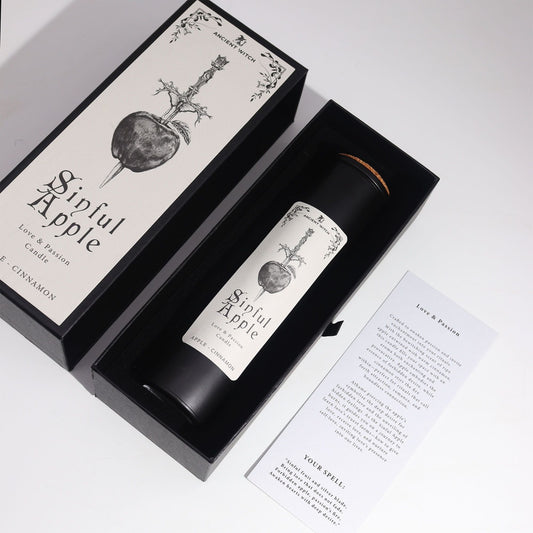 Polished Ancient Witch Ritual Candles Sinful Apple featuring natural patterning and unique variations - Positive Faith Hope Love