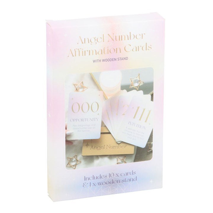 Polished Angel Number Affirmation Cards With Wooden Stand featuring natural patterning and unique variations - Positive Faith Hope Love