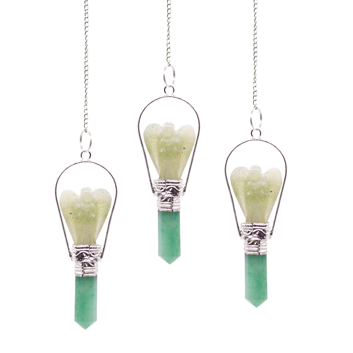 Polished Angel Pendulum with Ring- Green Adventurine featuring natural patterning and unique variations - Positive Faith Hope Love