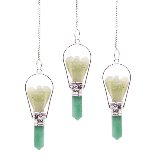 Polished Angel Pendulum with Ring- Green Adventurine featuring natural patterning and unique variations - Positive Faith Hope Love