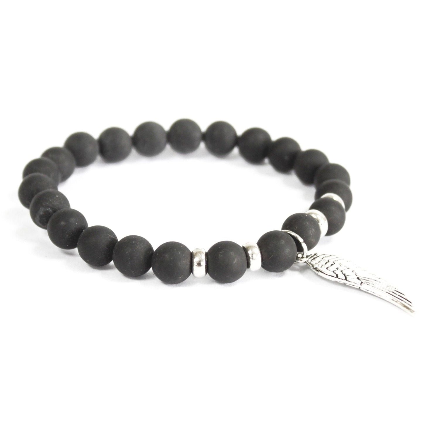 Polished Angel Wing / Black Agate - Gemstone Bracelet featuring banded patterns and glossy finish - Positive Faith Hope Love