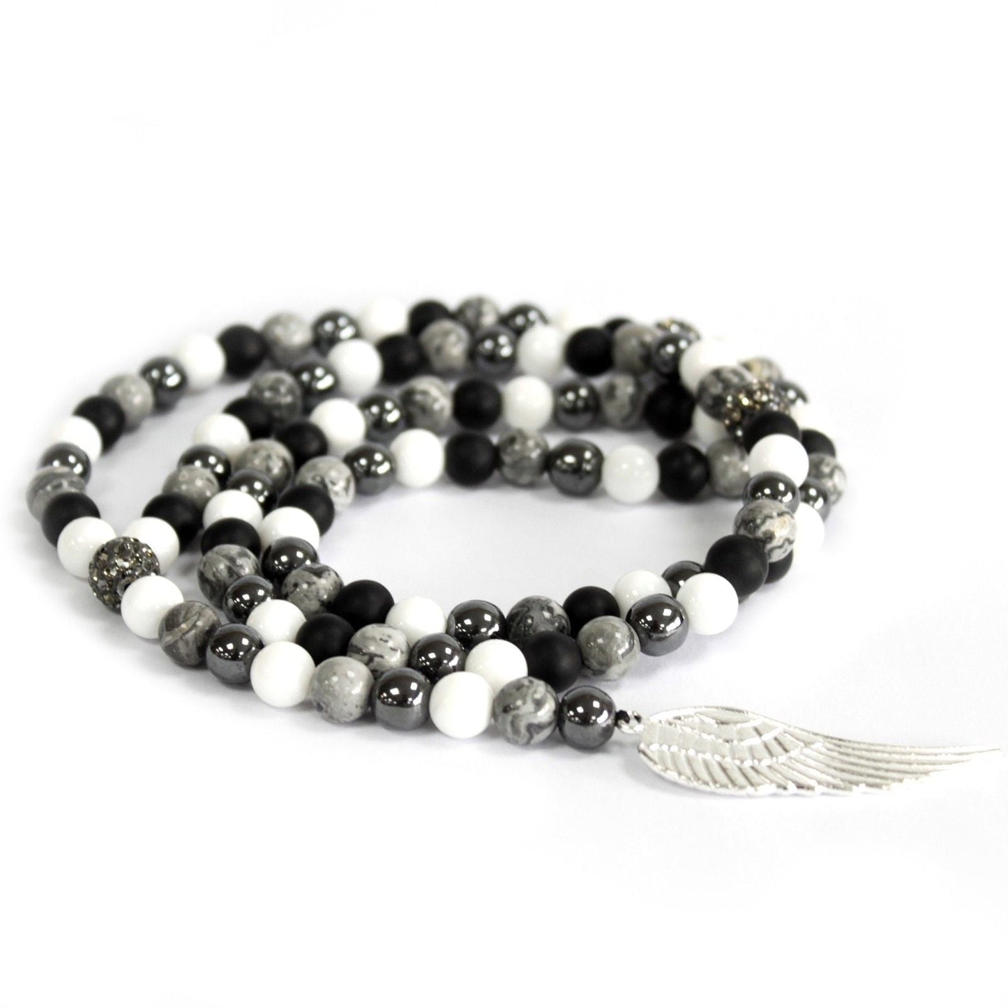 Polished Angel Wing / Grey Agate - Gemstone Necklace featuring banded patterns and glossy finish - Positive Faith Hope Love