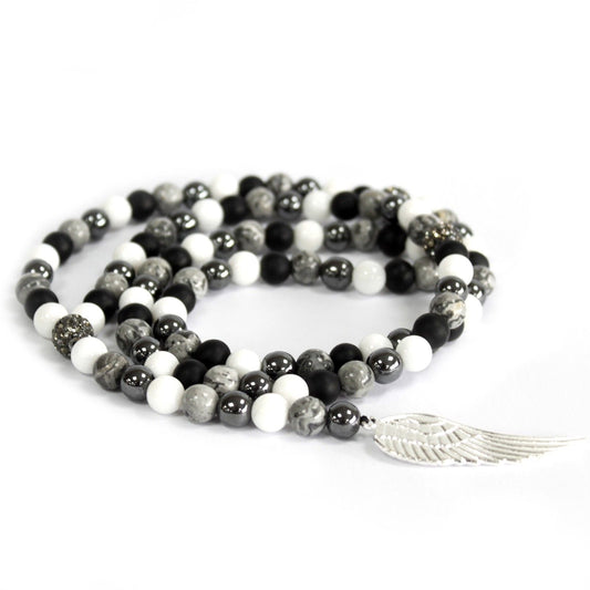 Polished Angel Wing / Grey Agate - Gemstone Necklace featuring banded patterns and glossy finish - Positive Faith Hope Love