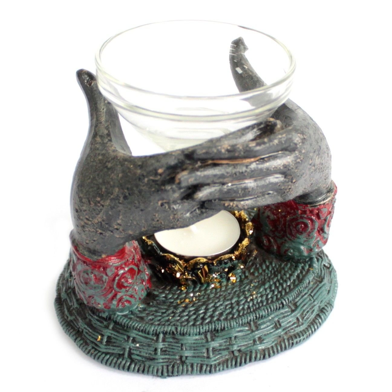 Polished Antique Buddha - Offering Hands Oil Burner featuring natural patterning and unique variations - Positive Faith Hope Love