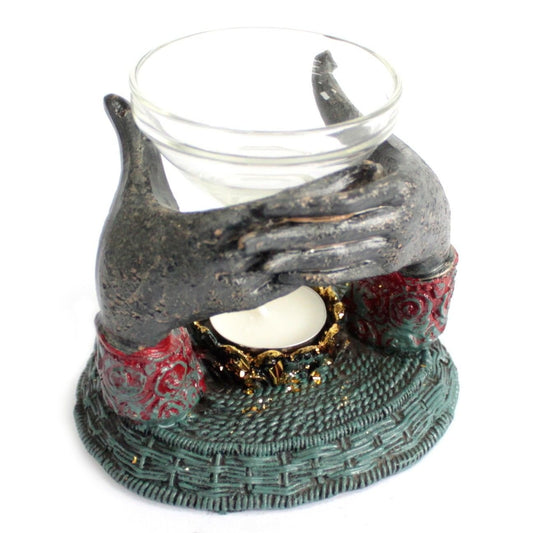 Polished Antique Buddha - Offering Hands Oil Burner featuring natural patterning and unique variations - Positive Faith Hope Love