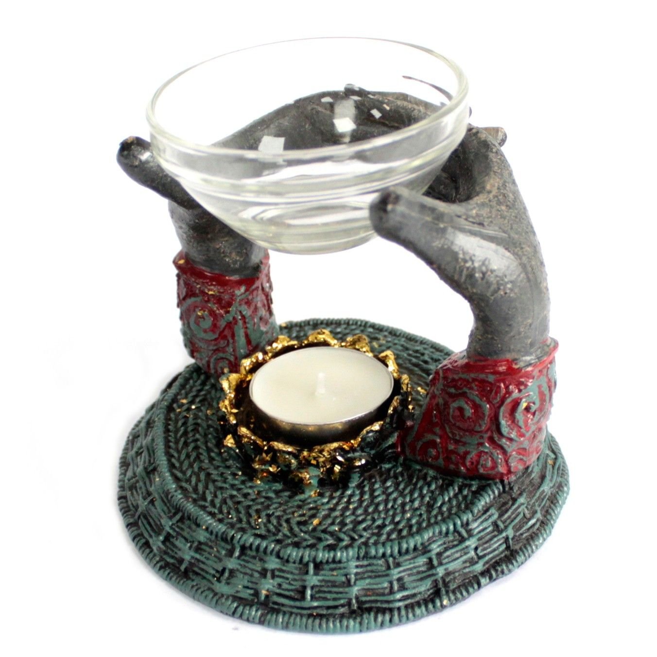 Polished Antique Buddha Offering Hands Oil Burner 1 featuring natural patterning and unique variations - Positive Faith Hope Love