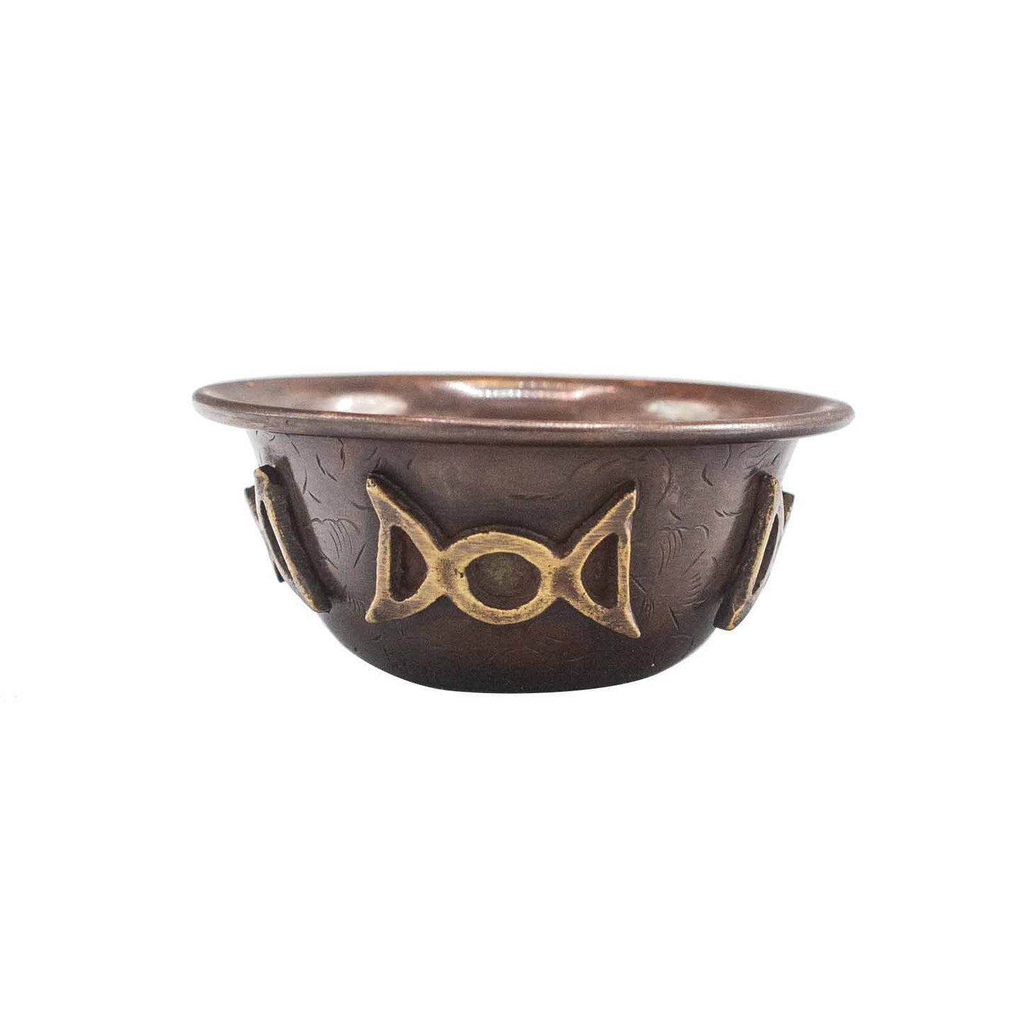 Antique Copper Ritual Bowl with Triple Moon 8x4cm - Positive Faith Hope Love