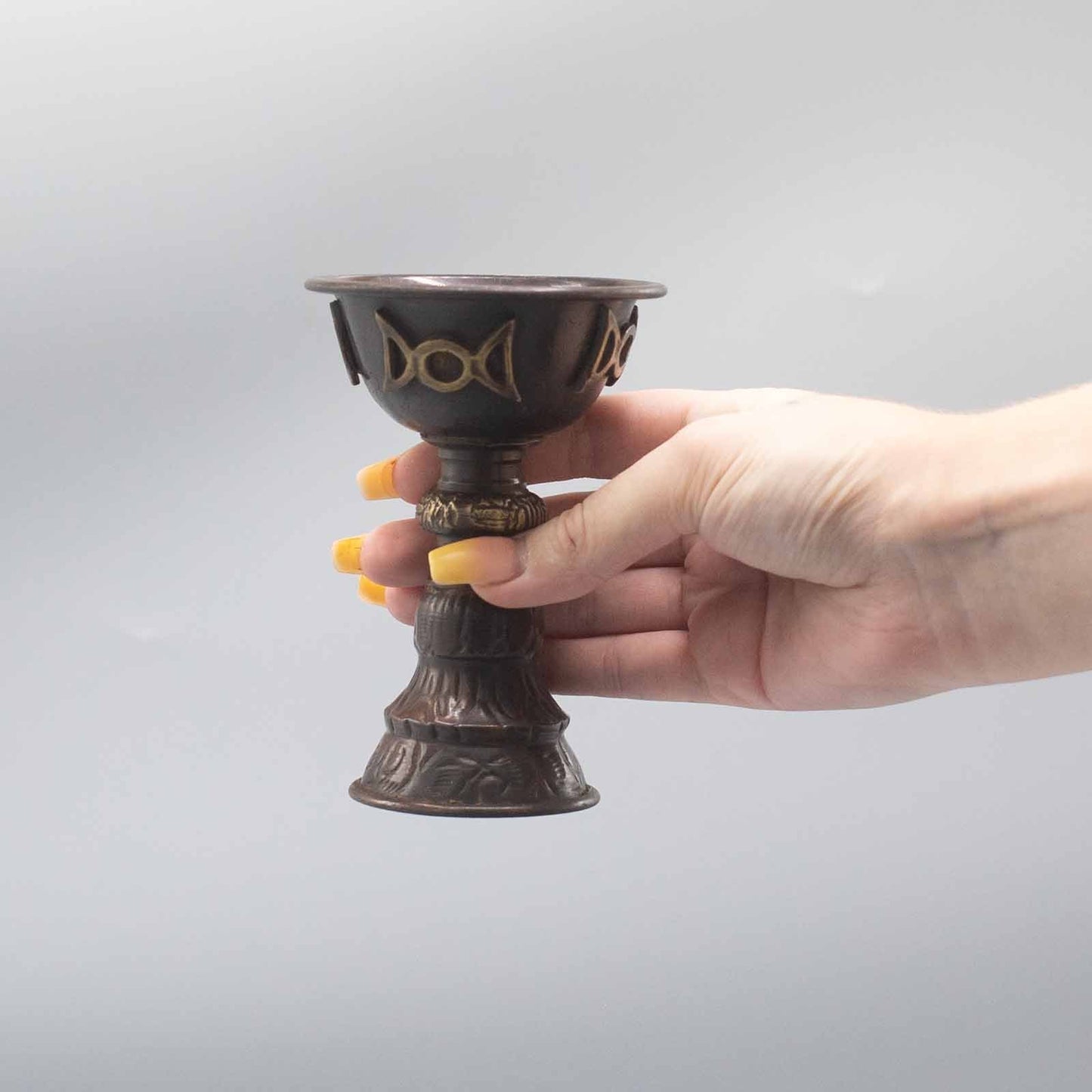 Antique Copper Ritual Goblet with Triple Moon 8x13cm - Positive Faith Hope Love