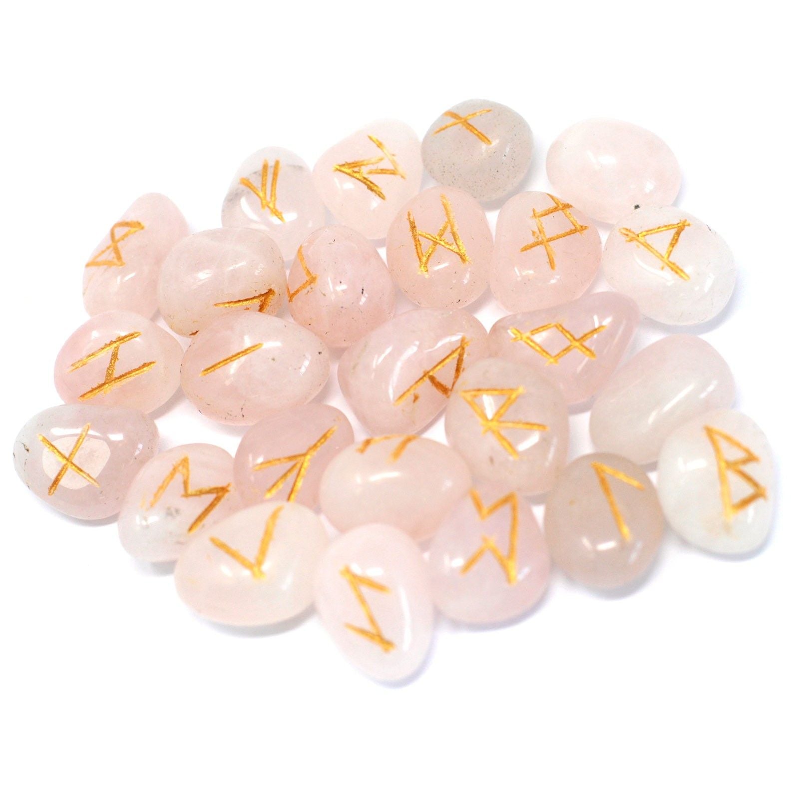 Polished Runes Stone Set In Pouch Rose Quartz 1 featuring soft pink tone and gentle translucence - Positive Faith Hope Love