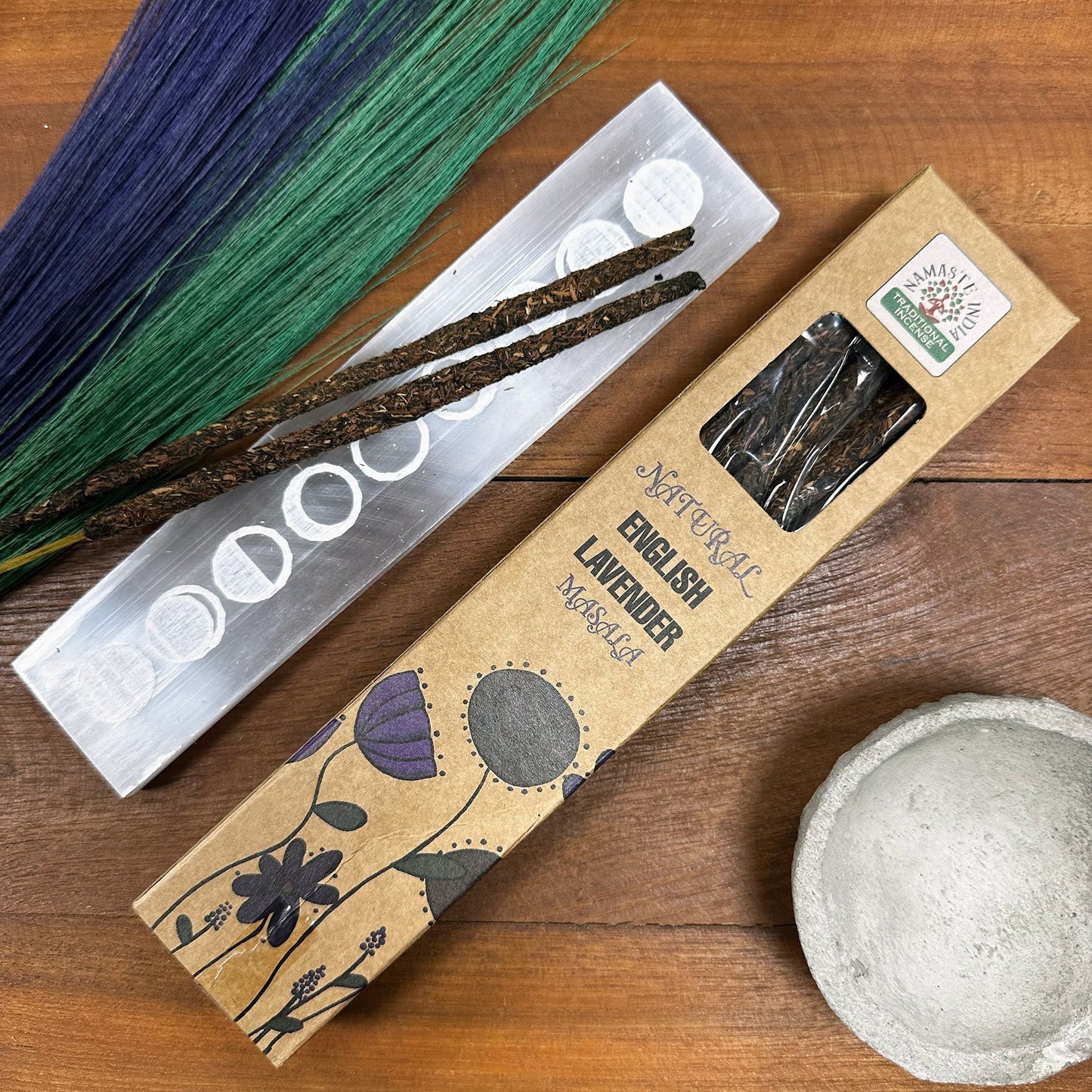 Polished Natural Botanical Masala Incense English Lavender 1 featuring natural patterning and unique variations - Positive Faith Hope Love