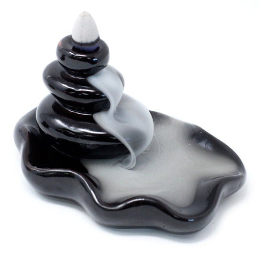 Polished Back Flow Incense Burner Large Pebbles Into Pool featuring natural patterning and unique variations - Positive Faith Hope Love