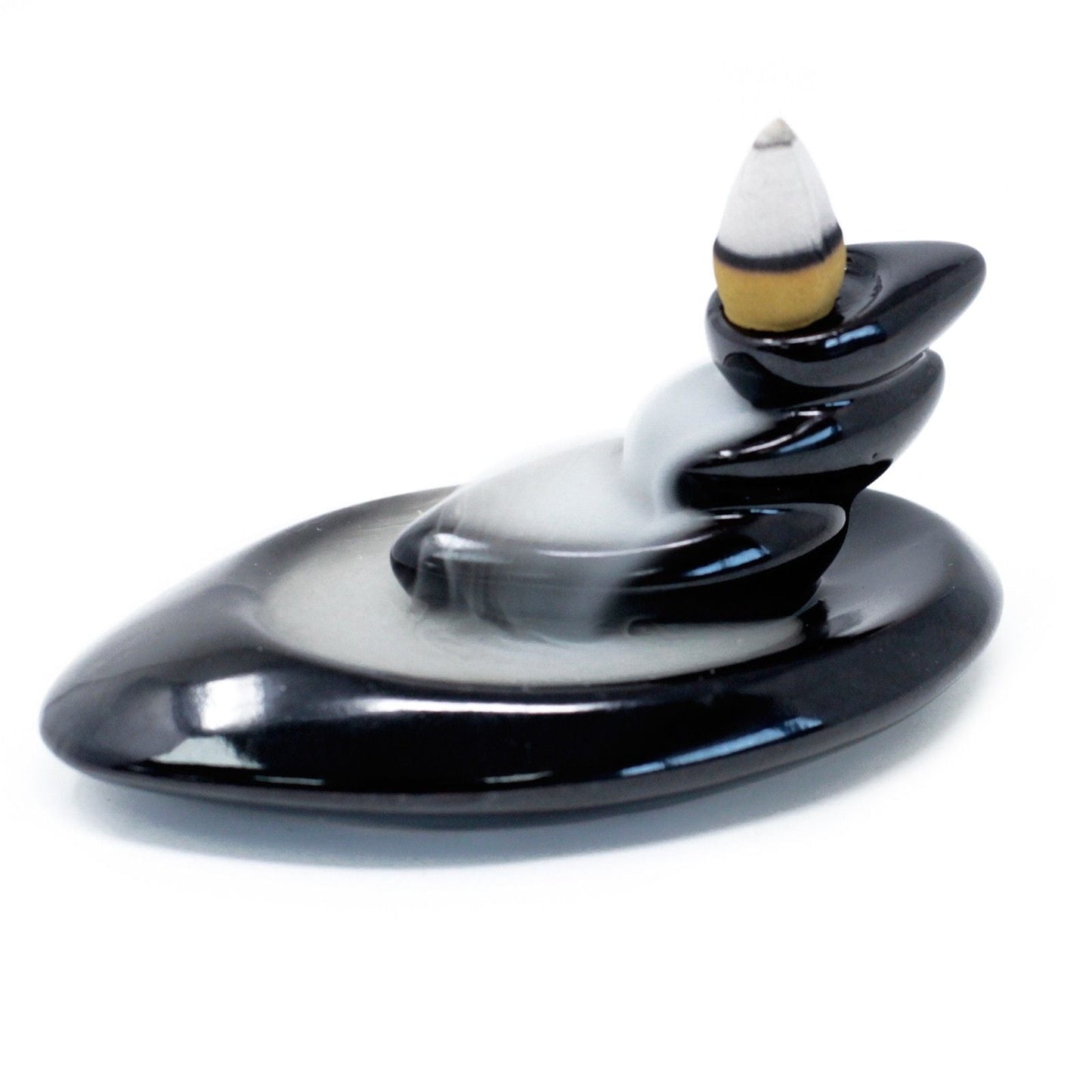 Polished Back Flow Incense Burner Small Pebbles featuring natural patterning and unique variations - Positive Faith Hope Love