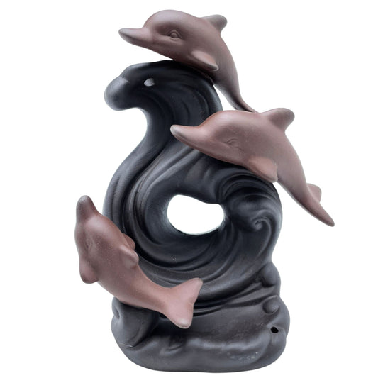 Polished Backflow Incense Burner - Dolphin Wave featuring natural patterning and unique variations - Positive Faith Hope Love
