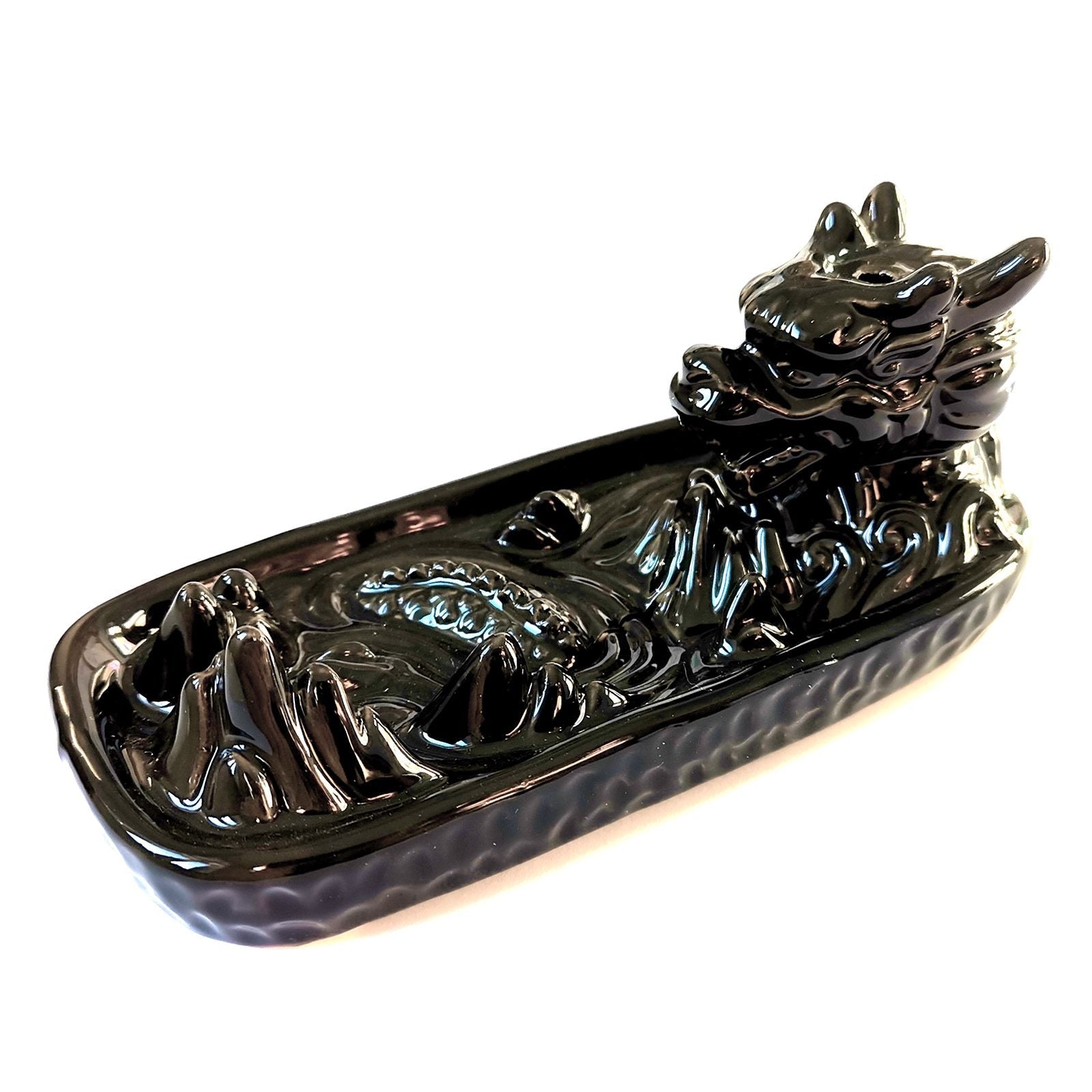 Polished Backflow Incense Burner - Dragon in Mountain featuring natural patterning and unique variations - Positive Faith Hope Love