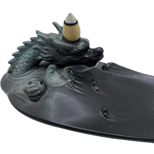 Polished Backflow Incense Burner Dragon In Pool With Surprising Details featuring natural patterning and unique variations - Positive Faith Hope Love