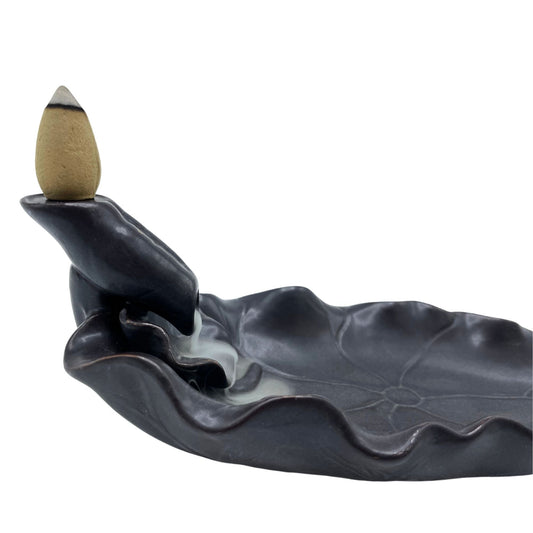 Polished Backflow Incense Burner Lotus Flower 1 featuring natural patterning and unique variations - Positive Faith Hope Love