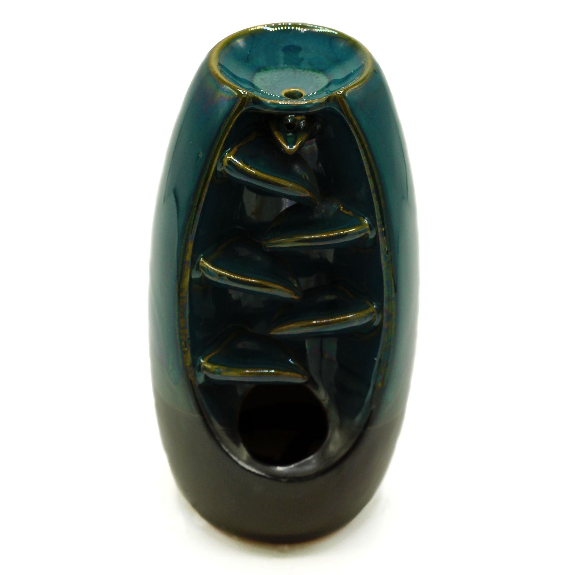 Polished Backflow Incense Burner Serine Oval Cascade featuring natural patterning and unique variations - Positive Faith Hope Love