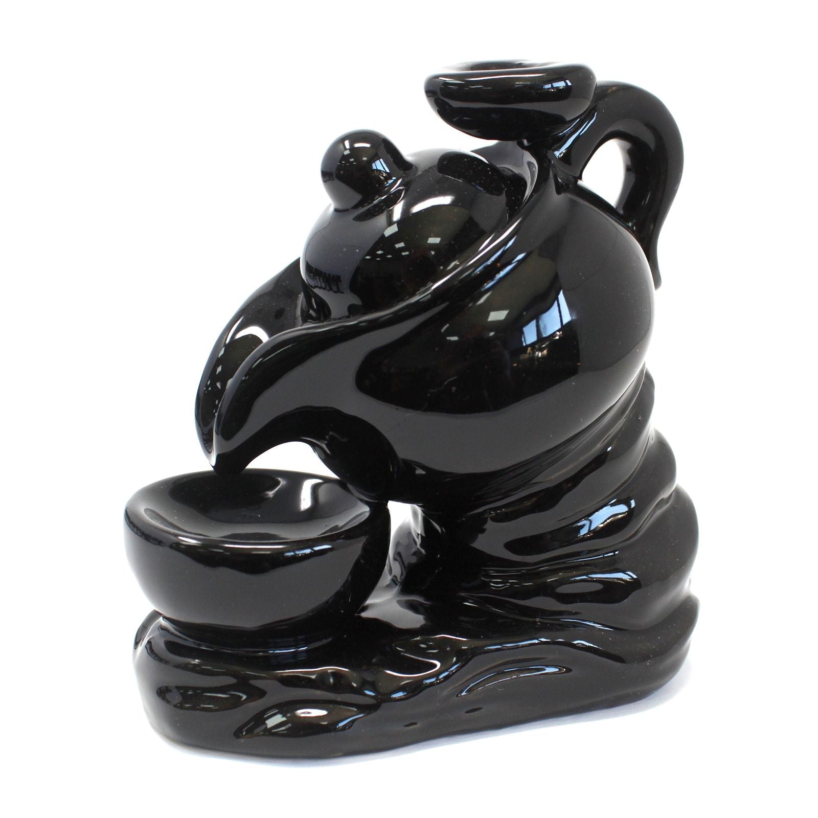 Polished Backflow Incense Burner - Tea Pot featuring natural patterning and unique variations - Positive Faith Hope Love