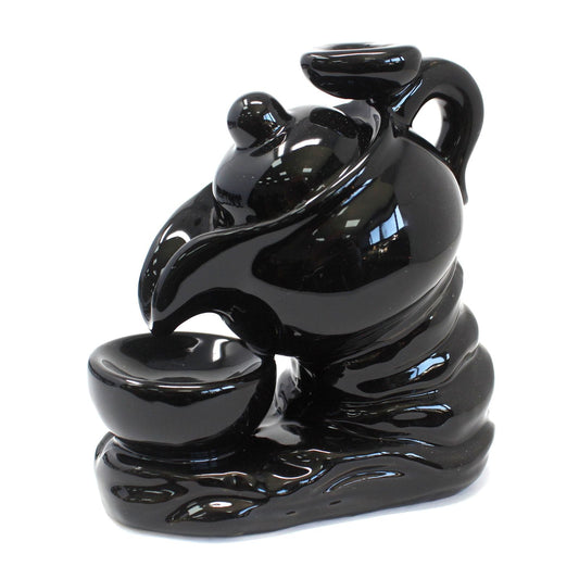 Polished Backflow Incense Burner - Tea Pot featuring natural patterning and unique variations - Positive Faith Hope Love