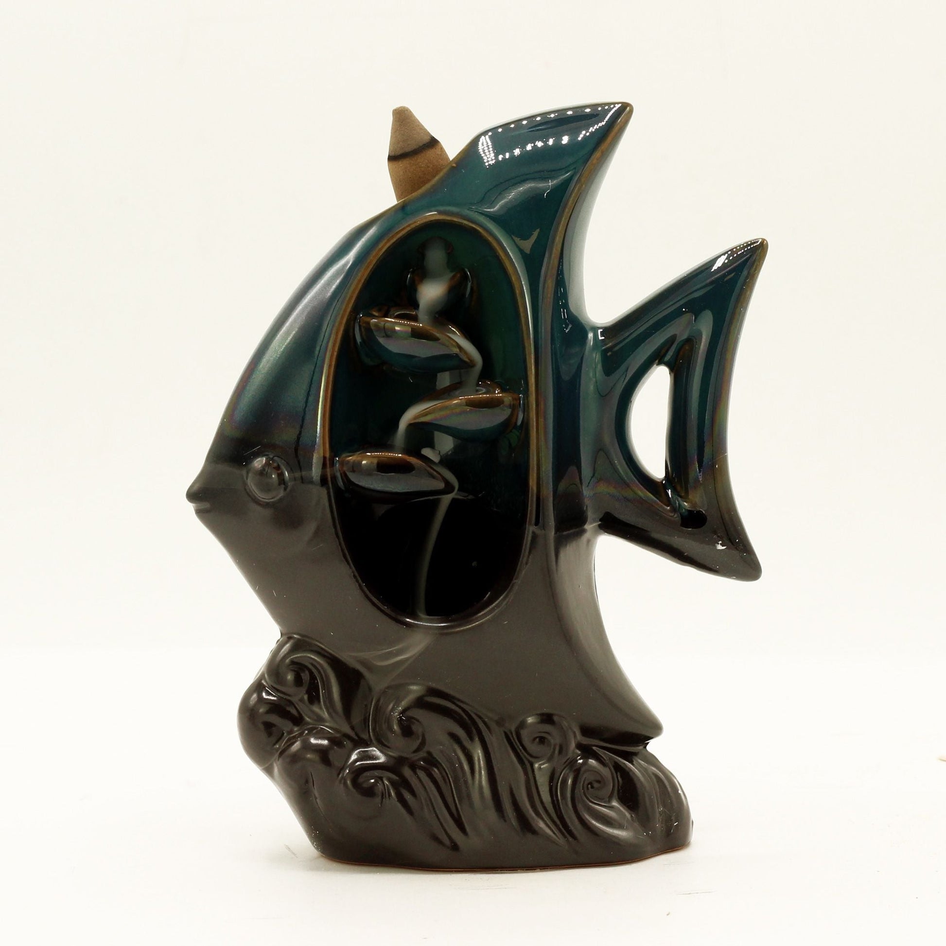 Polished Backflow Incense Burner Tropical Fish featuring natural patterning and unique variations - Positive Faith Hope Love