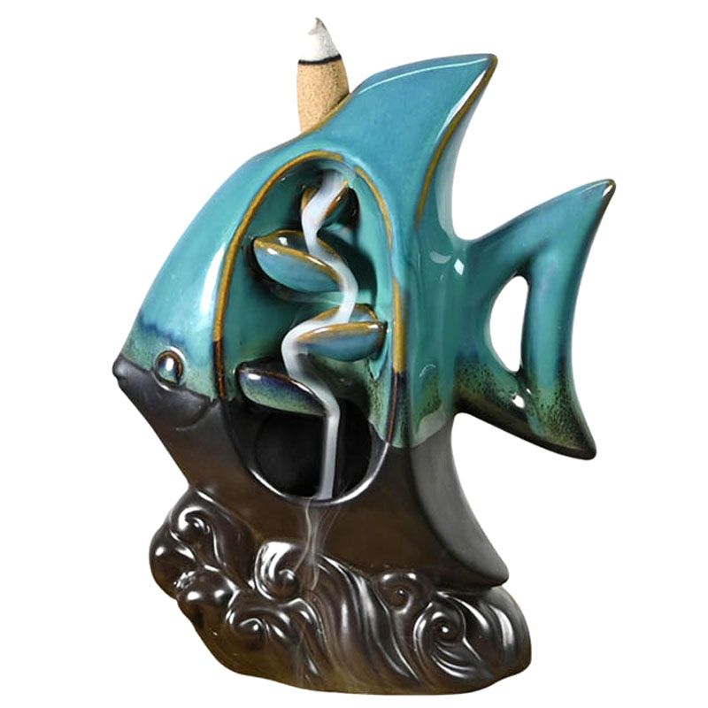 Polished Backflow Incense Burner Tropical Fish featuring natural patterning and unique variations - Positive Faith Hope Love