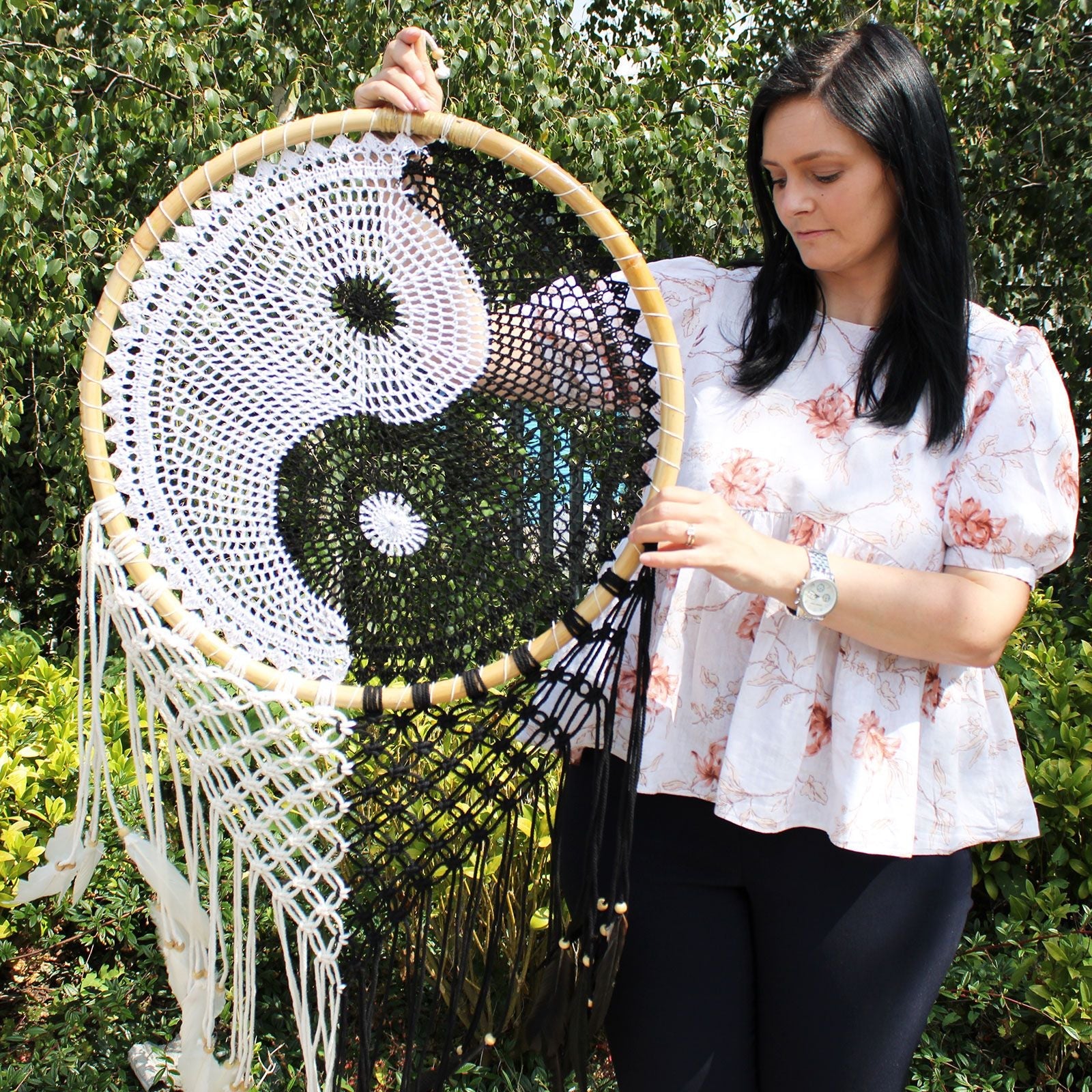 Polished Bali Dream Catchers Extra Large Ying Yang D 50Cm featuring natural patterning and unique variations - Positive Faith Hope Love