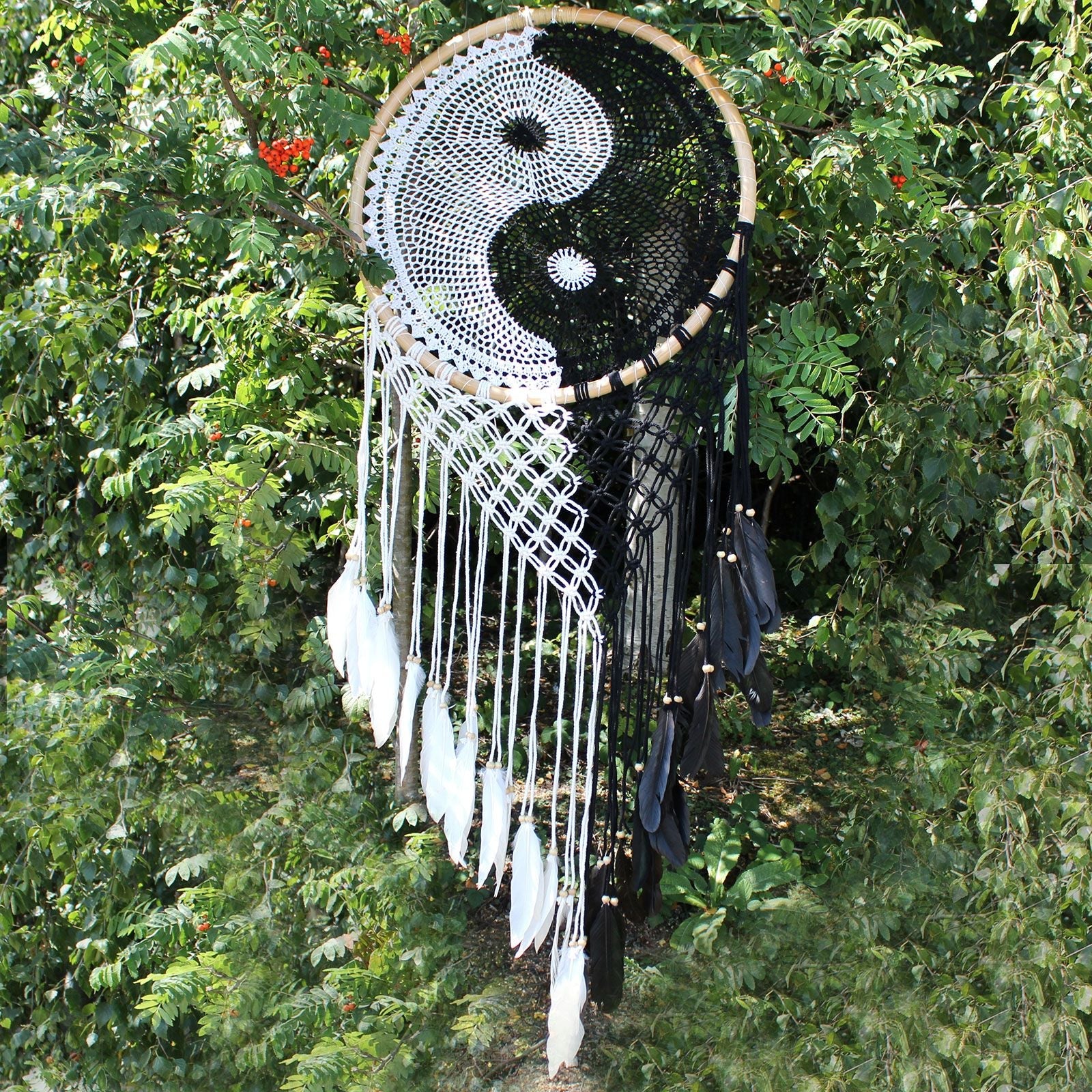Polished Bali Dream Catchers Extra Large Ying Yang D 50Cm featuring natural patterning and unique variations - Positive Faith Hope Love