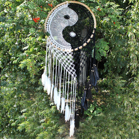 Polished Bali Dream Catchers Extra Large Ying Yang D 50Cm featuring natural patterning and unique variations - Positive Faith Hope Love