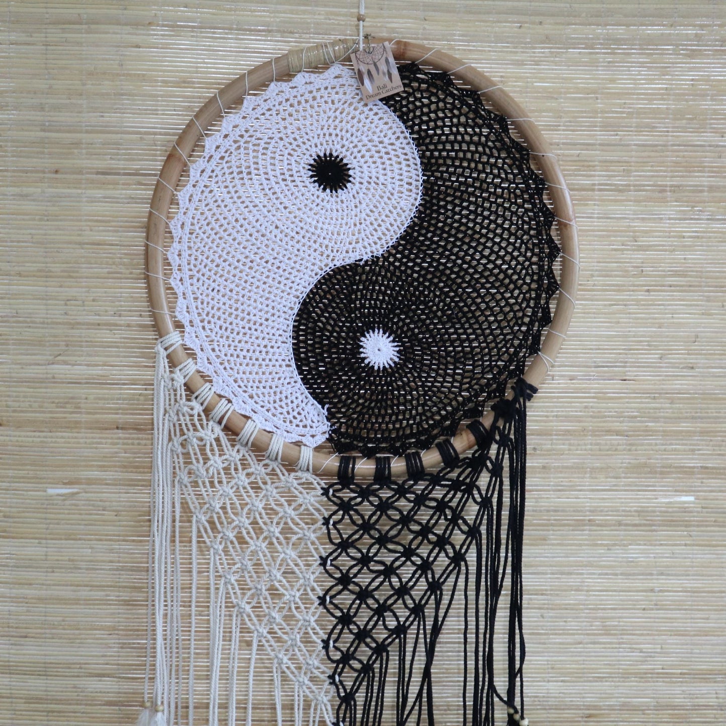 Polished Bali Dream Catchers - Extra Large Ying Yang D: 50cm featuring natural patterning and unique variations - Positive Faith Hope Love
